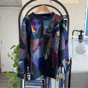 Marienbad Vintage Wool Patchwork Sweater Size L Corduroy Floral Pattern 80s 90s